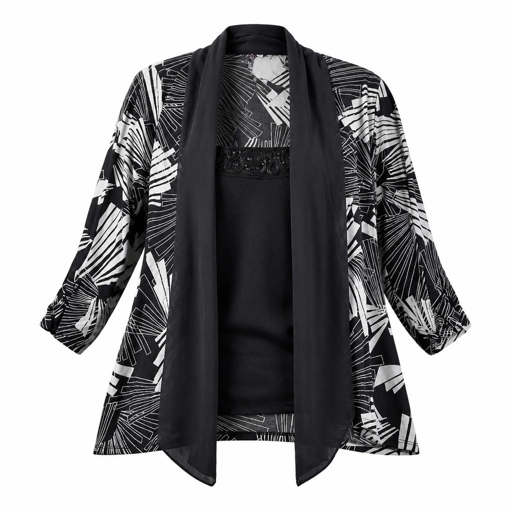 Judith Womens 3X Black White Graphic Jacket w/attached Tank Top 
One pc set